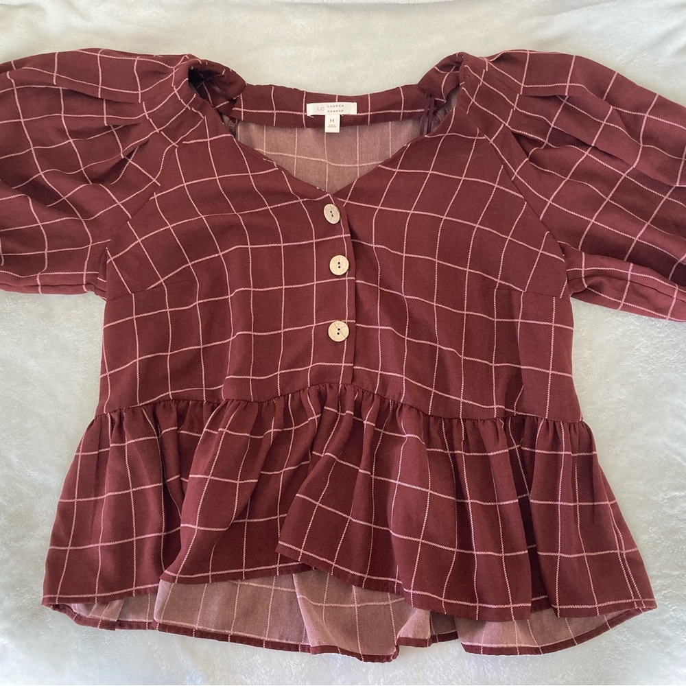 Lauren Conrad Red Puff Sleeve Top